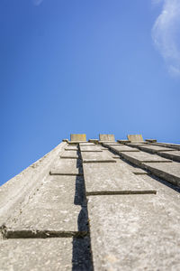 Low angle view of building against clear blue sky