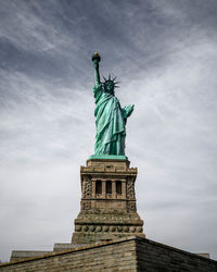 Low angle view of statue against sky during sunset