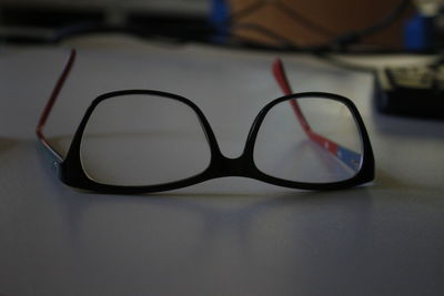 Close-up of eyeglasses on table