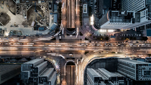 Aerial view of illuminated city at night