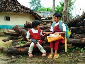 Happy siblings outdoors