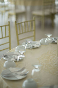 Close-up of chess pieces on table