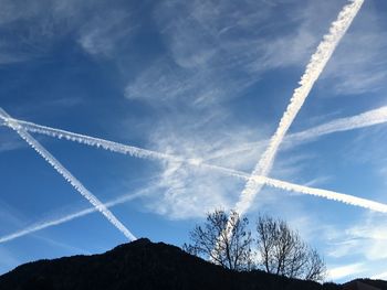 Low angle view of vapor trails in sky