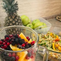 Close-up of fruits in bowl on table