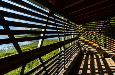 Low angle view of staircase in building against sky