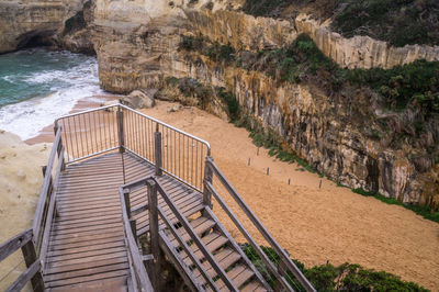 High angle view of staircase at beach