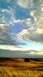 Scenic view of field against cloudy sky