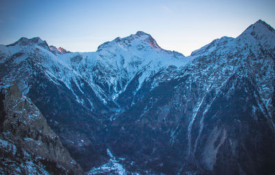 Scenic view of snowcapped mountains against sky