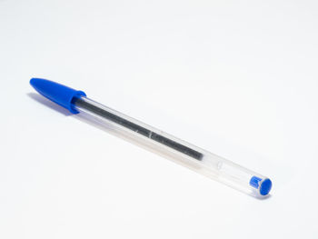 High angle view of pen on white background