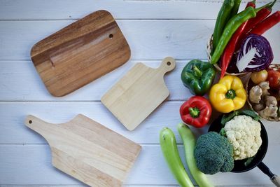 High angle view of chopped vegetables on table