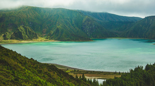 Scenic view of bay against sky