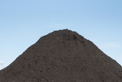 Low angle view of rocky mountain against clear sky