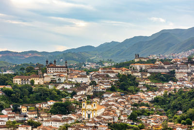 View of the historic city of ouro preto in minas gerais with its colonial-style houses and churches