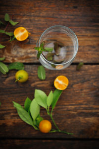 High angle view of fruits on table