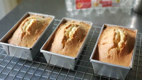 High angle view of dessert in tray