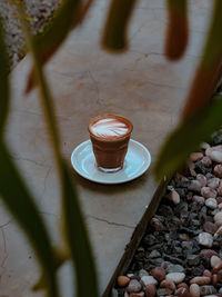 High angle view of coffee on table