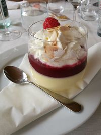 Dessert in glass on table at restaurant