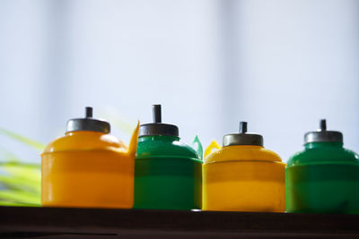 Close-up of bottles on table