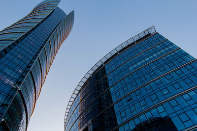 Low angle view of modern building against clear sky