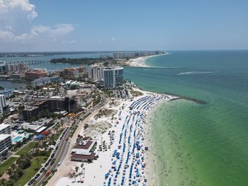 High angle view of sea against sky of clearwater beach 