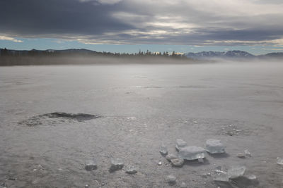 Scenic view of land against sky during winter