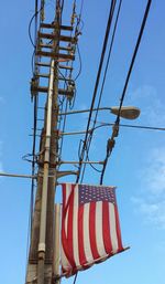 Low angle view of power lines against blue sky