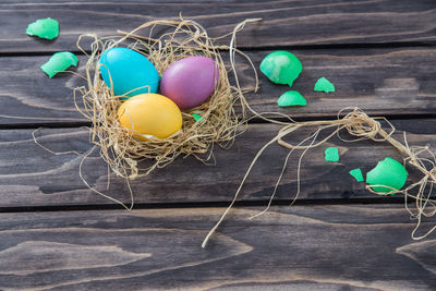 High angle view of easter eggs on table