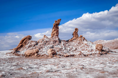 Rock formations on landscape against sky