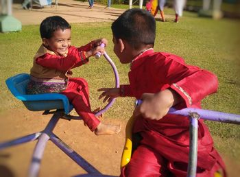 Boys playing at playground