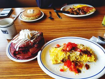 Close-up of breakfast served on table