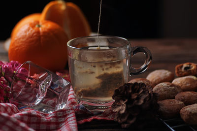 Close-up of coffee cup on table