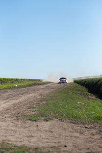 Front view of rally car at the distance