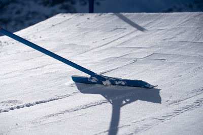 High angle view of snow on field