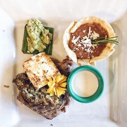 High angle view of food in plate