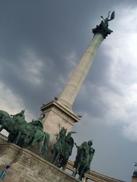 Low angle view of eiffel tower against cloudy sky