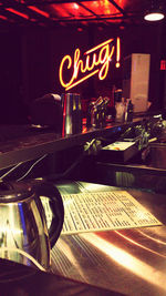 Information sign on table in restaurant