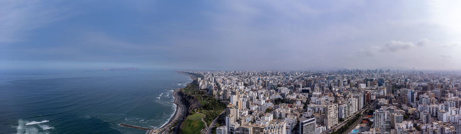 Aerial view of the miraflores district in lima, peru