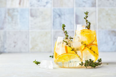 Close-up of plant in glass on table