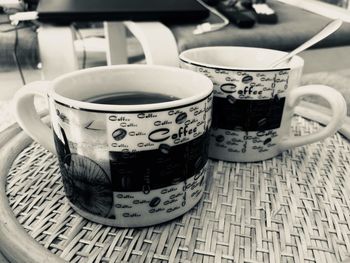 Close-up of coffee cup on table