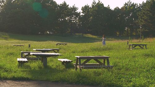 Man relaxing on chair in park