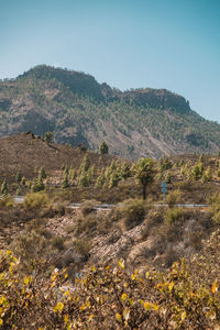 Scenic view of mountains against clear sky