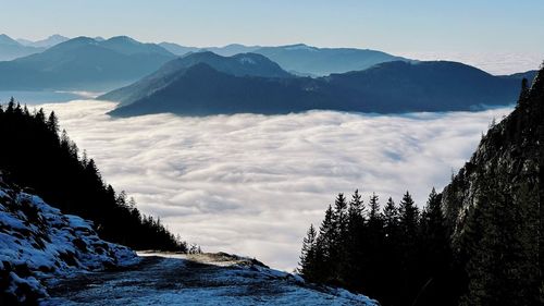 Scenic view of snowcapped mountains against sky