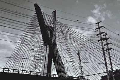 Low angle view of power lines against sky