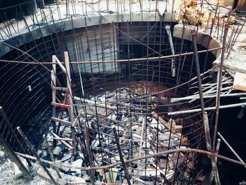 High angle view of abandoned cage