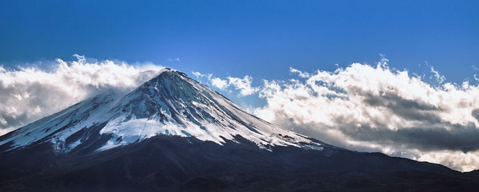 Panoramic view of snowcapped mountains against sky