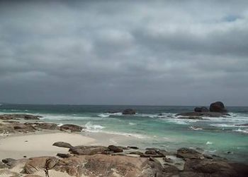 Scenic view of sea against cloudy sky