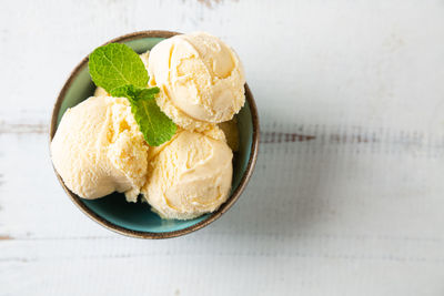 Close-up of ice cream on table