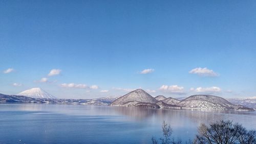 Scenic view of lake against blue sky