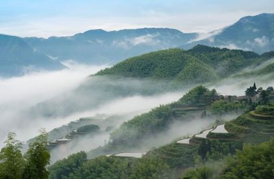 Panoramic view of landscape and mountains against sky