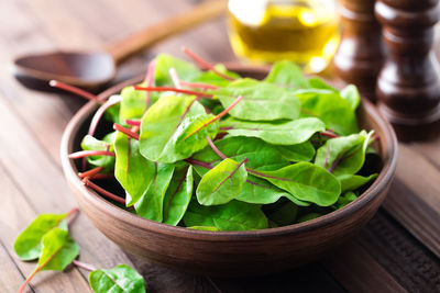 Close-up of salad in bowl on table